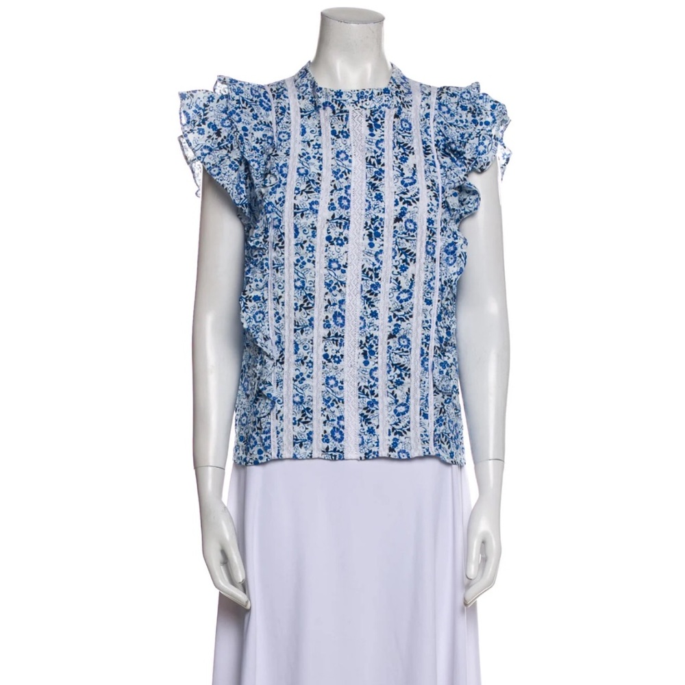 Veronica Beard Blue Floral Lace Blouse